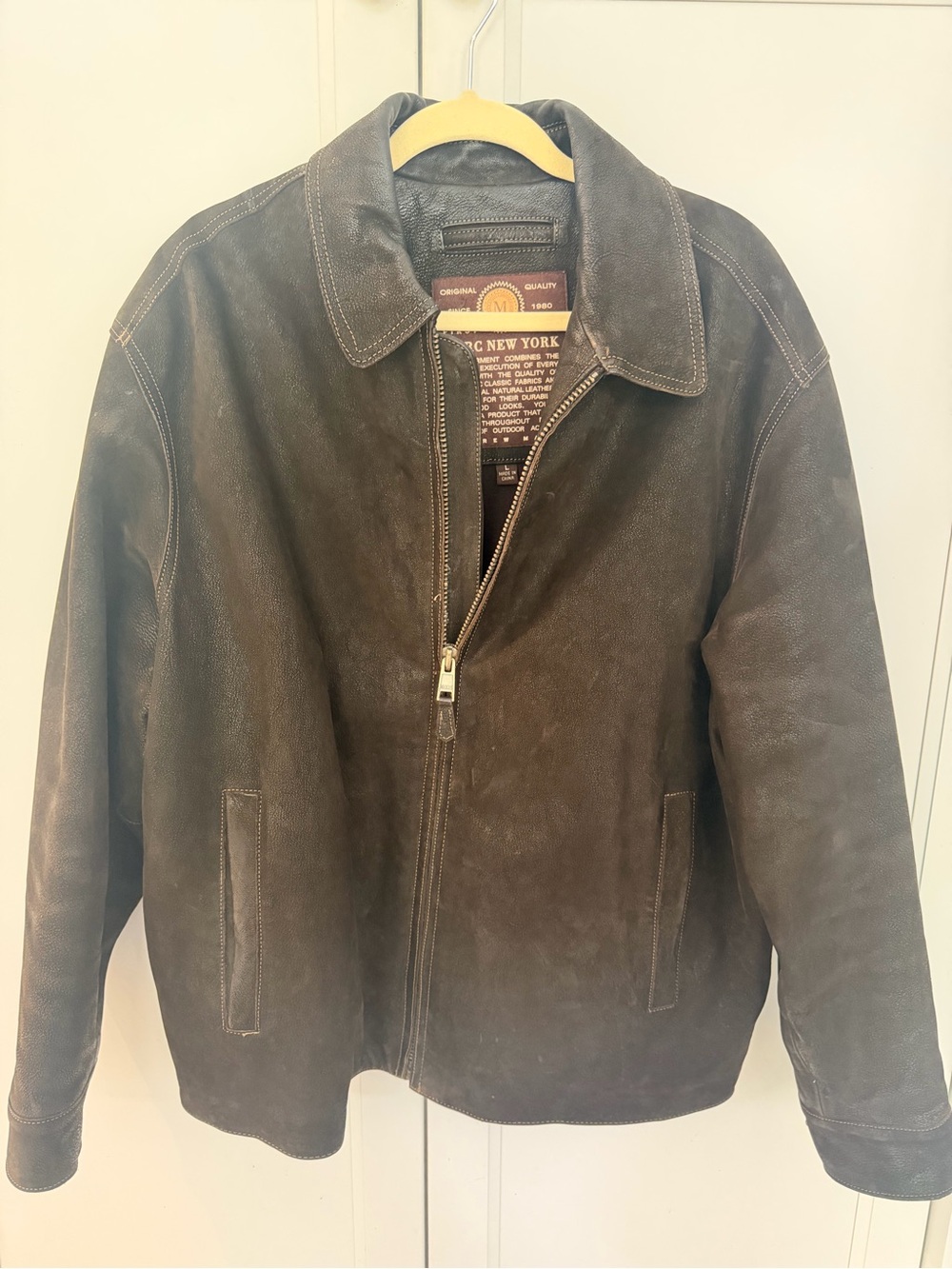 Marc New York Brown Leather Bomber Jacket